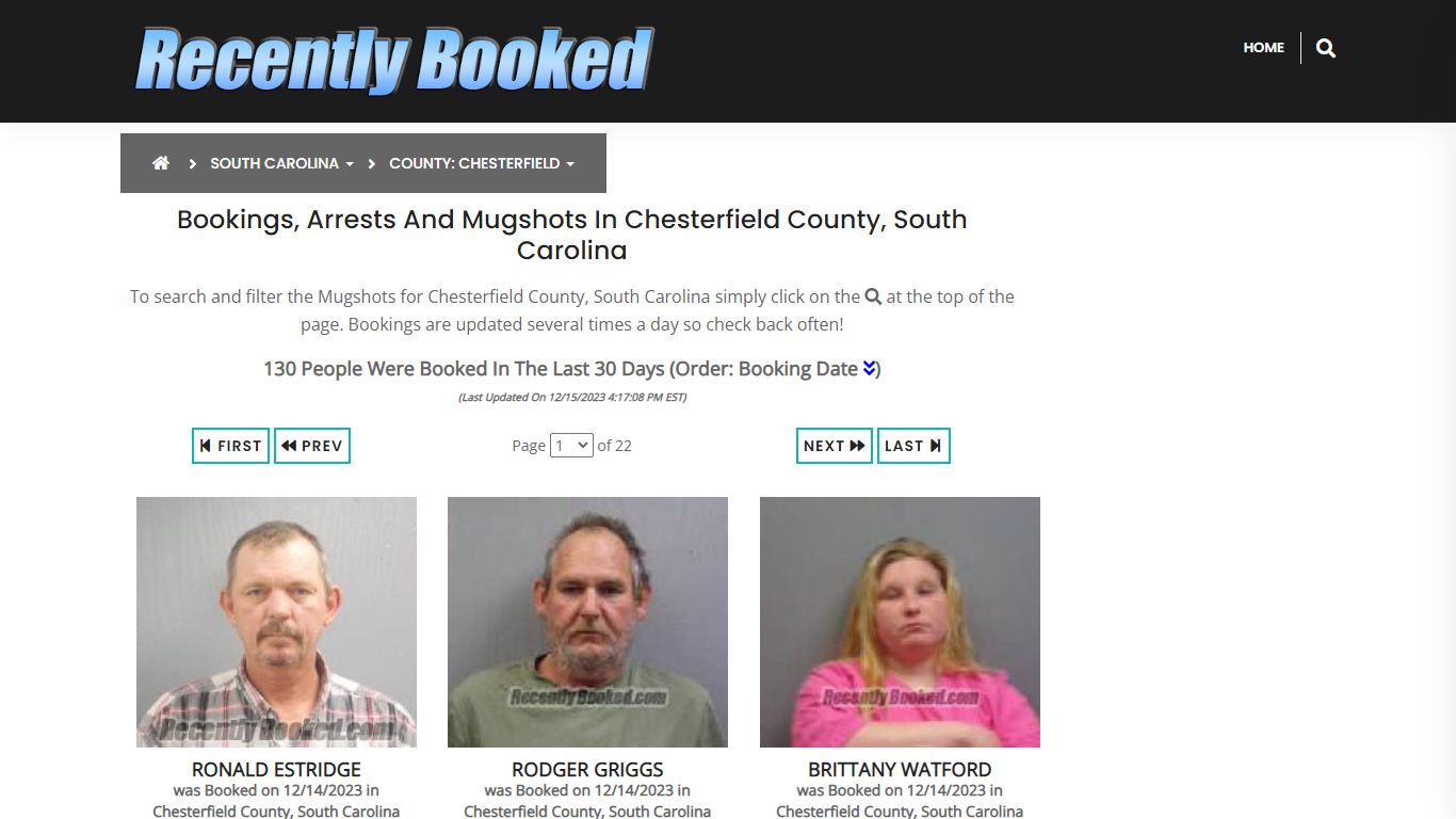 Bookings, Arrests and Mugshots in Chesterfield County, South Carolina